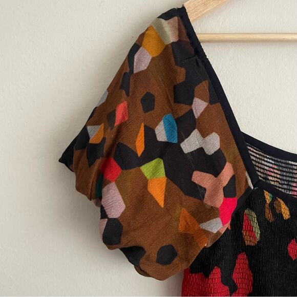 Anthropologie Blnk Galina Smocked Floral Midi  Dress Size Petite Small - Picture 5 of 7